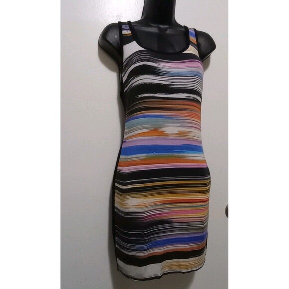 Vtg 90s Trina By Trina Turk Racerback Mini Dress Watercolor Medium Stretch Lined - Picture 9 of 9